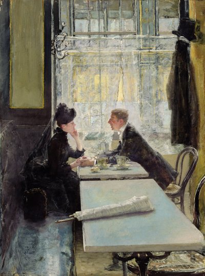 Amoureux dans un café (panneau) - Gotthardt Johann Kuehl